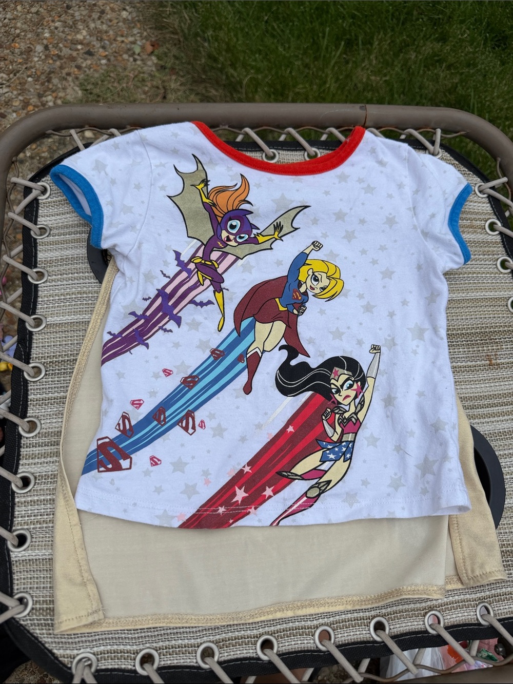Girls' Superhero Graphic Tee - White with Red & Blue Trim